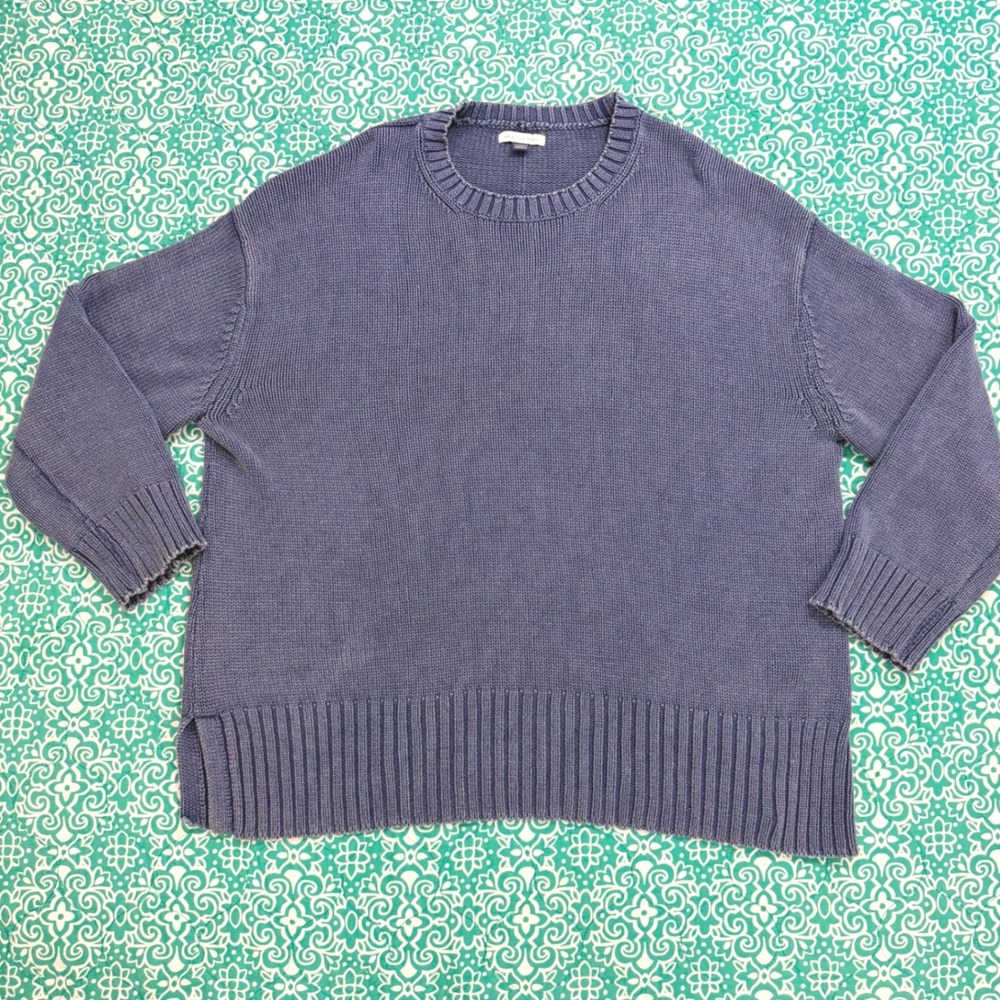 American Eagle Oversized Crewneck Sweater XL Blue Faded Shaker Knit Cotton Blend
